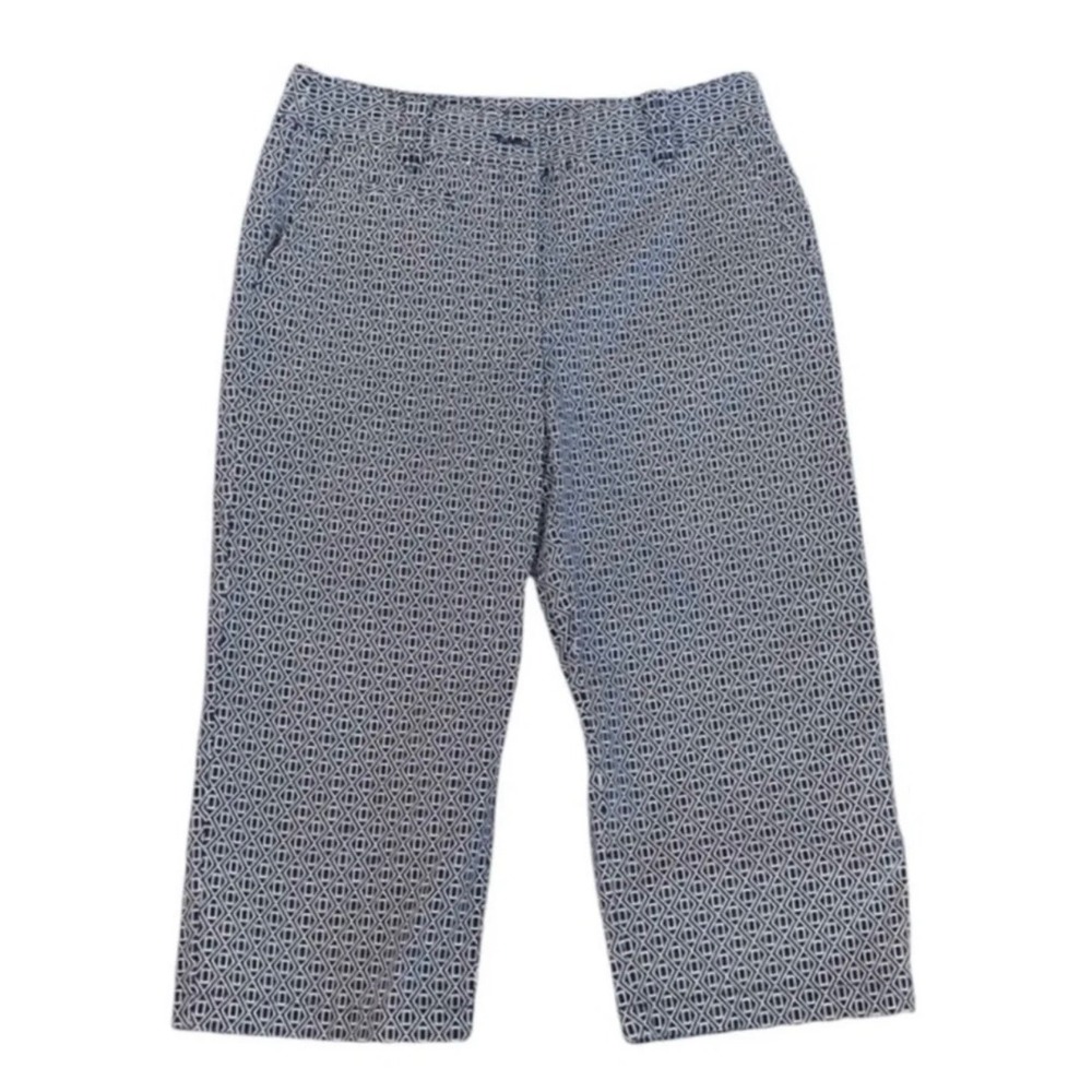 Ann Taylor Margo Navy Blue Geometric Diamond Cropped Capri Pants 2 Small